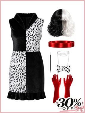 Women's Dalmatian Costume with Wig and Accessories